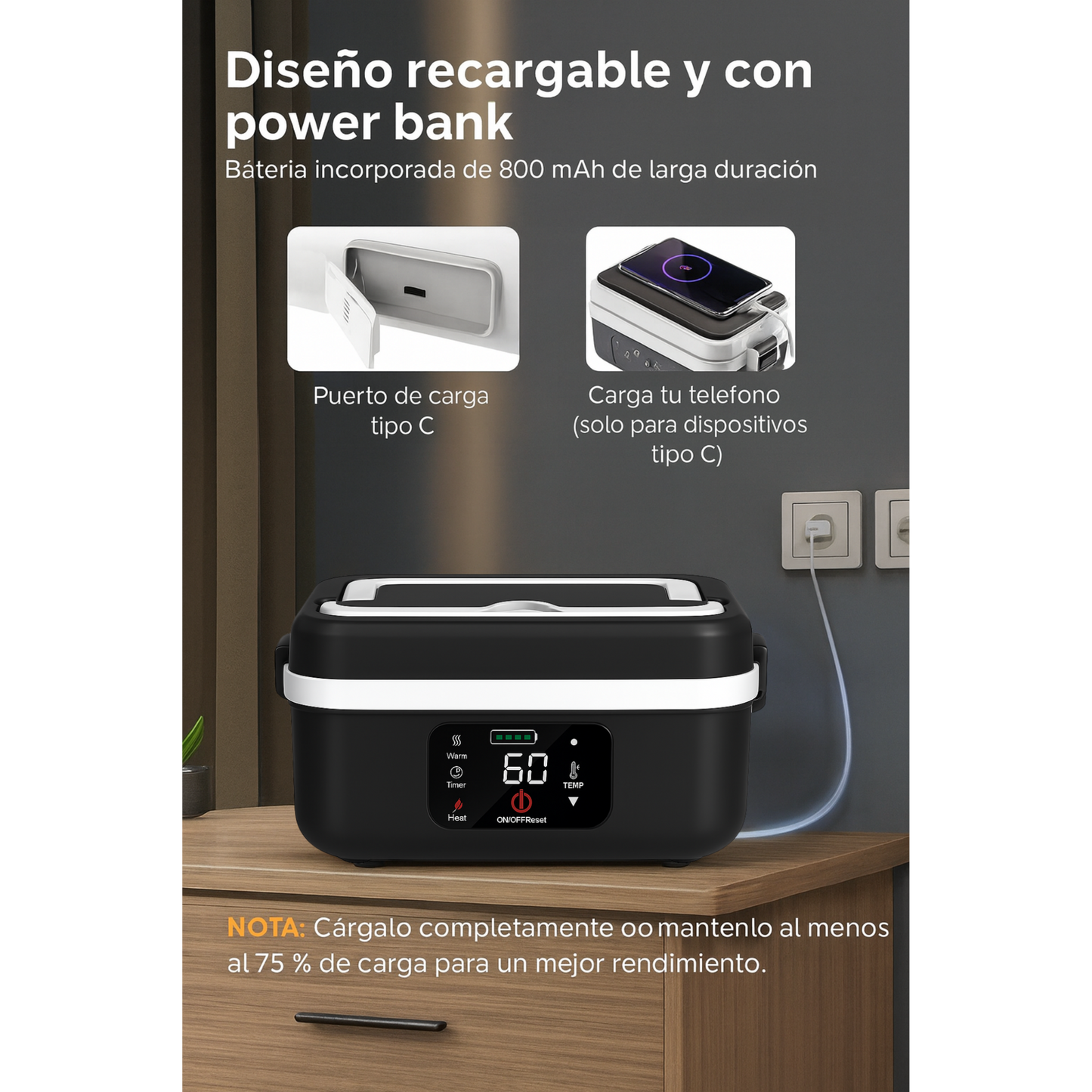 Lonchera electrica inalambrica-Power Bank